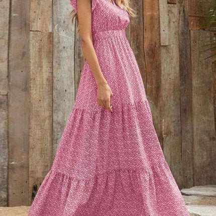 Floral Elegance V-Neck A-Line Dress for Women - Spring/Summer Style - Très Elite