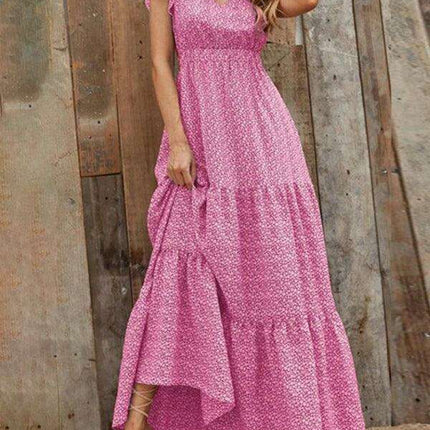 Floral Elegance V-Neck A-Line Dress for Women - Spring/Summer Style - Très Elite