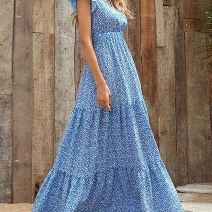 Floral Elegance V-Neck A-Line Dress for Women - Spring/Summer Style - Très Elite