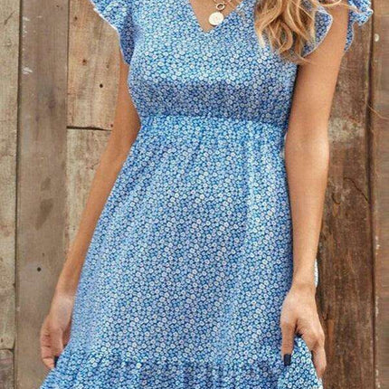 Floral Elegance V-Neck A-Line Dress for Women - Spring/Summer Style - Très Elite
