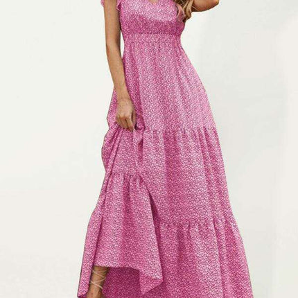 Floral Elegance V-Neck A-Line Dress for Women - Spring/Summer Style