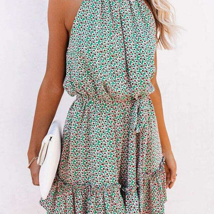 Floral Elegance Wood Ear Halter Neck Dress for Effortless Chic - Très Elite