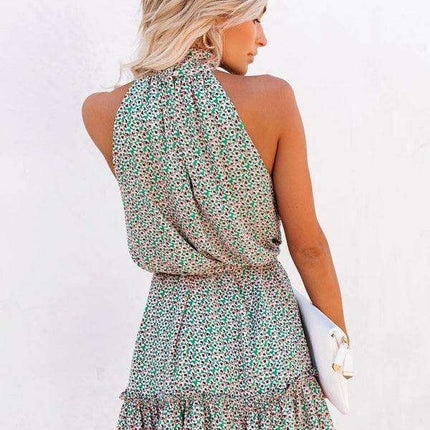 Floral Elegance Wood Ear Halter Neck Dress for Effortless Chic - Très Elite