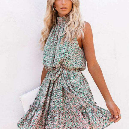 Floral Elegance Wood Ear Halter Neck Dress for Effortless Chic - Très Elite