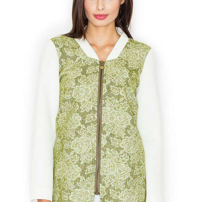 Floral Elegance Wool Blend Coat with Stylish Collar