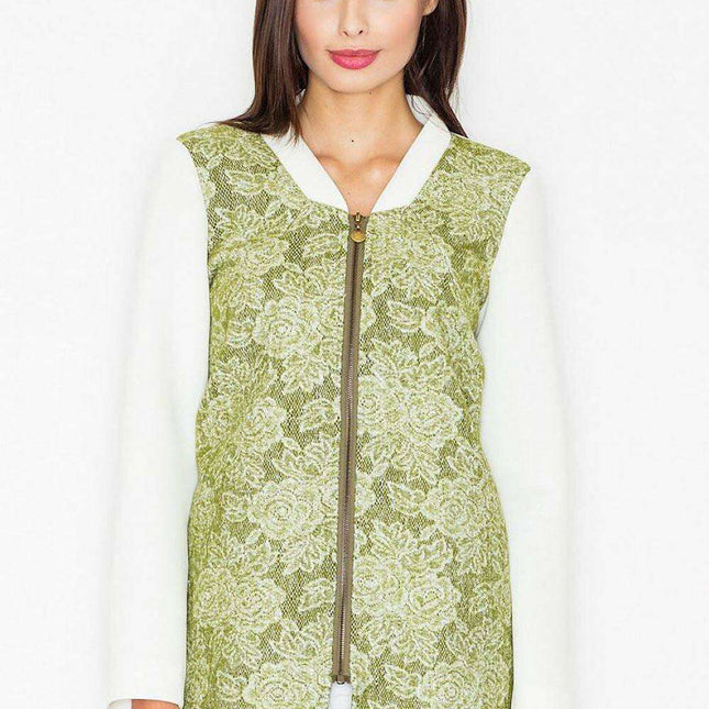 Floral Elegance Wool Blend Coat with Stylish Collar