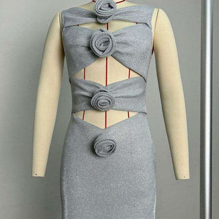 Floral-Embellished Bodycon Dress with Striking Cutout Accents - Women's Fashion Statement - Très Elite