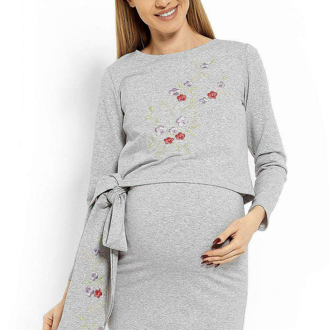 Floral Embroidery Nursing Tunic Dress for Expecting Moms