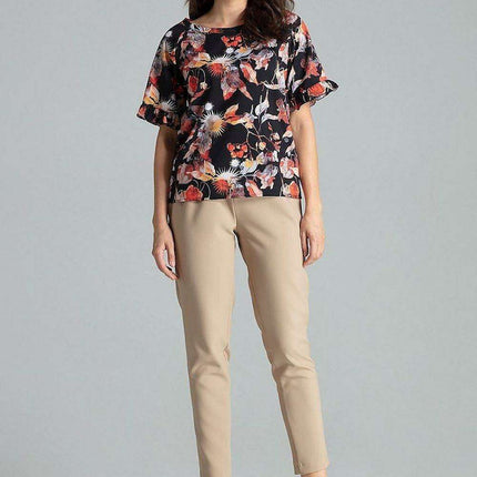 Floral Frill Sleeve Blouse with Elegant Emblem - Très Elite