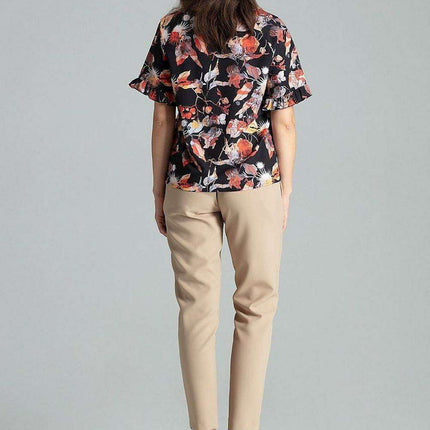Floral Frill Sleeve Blouse with Elegant Emblem - Très Elite