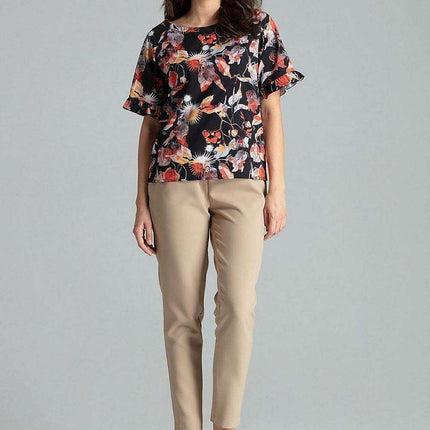 Floral Frill Sleeve Blouse with Elegant Emblem - Très Elite