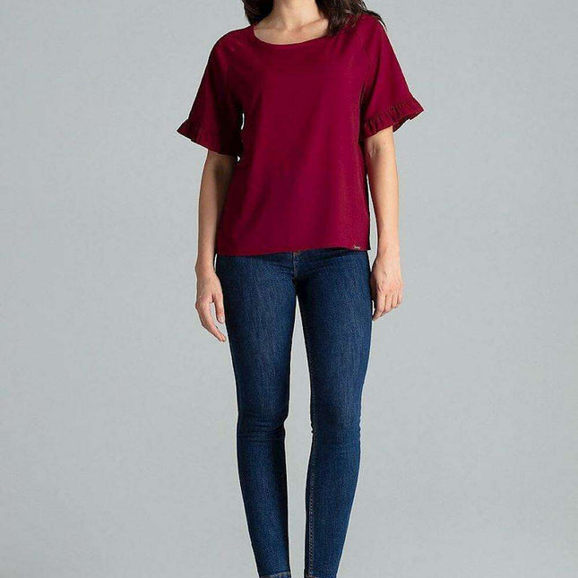 Floral Frill Sleeve Blouse with Elegant Emblem