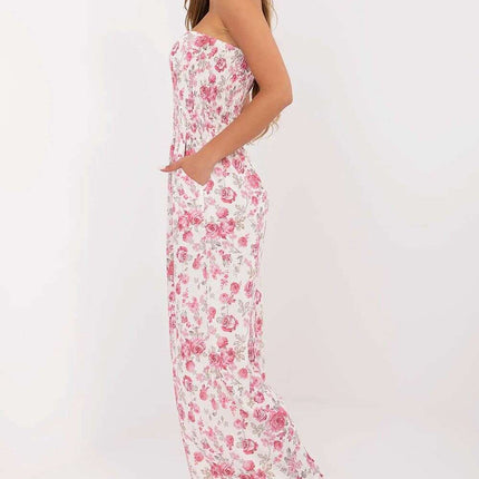 Floral Jumpsuit 213305 Lightweight Viscose Beige For Women - Très Elite