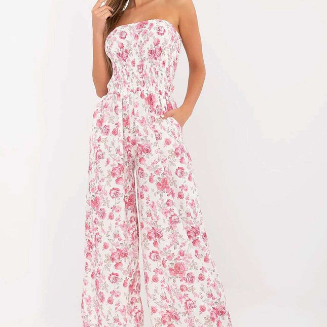 Floral Jumpsuit 213305 Lightweight Viscose Beige For Women