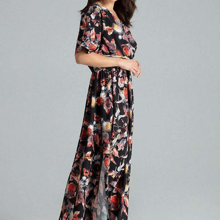 Floral Kimono Sleeve Long Dress with Stylish Envelope Neckline - Très Elite