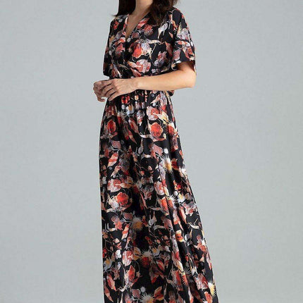 Floral Kimono Sleeve Long Dress with Stylish Envelope Neckline - Très Elite