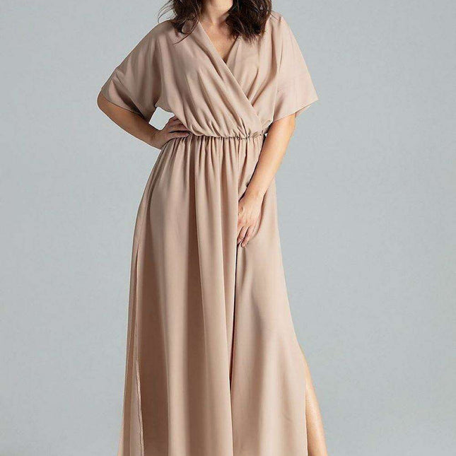 Floral Kimono Sleeve Long Dress with Stylish Envelope Neckline