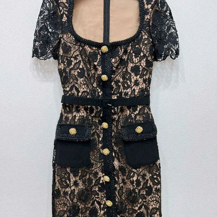 Floral Lace Midi Mini Dress for Women - Spring/Summer Collection, Short Sleeve, Single Breasted, Perfect for Bridesmaids - Très Elite