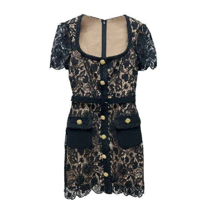 Floral Lace Midi Mini Dress for Women - Spring/Summer Collection, Short Sleeve, Single Breasted, Perfect for Bridesmaids - Très Elite