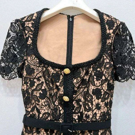 Floral Lace Midi Mini Dress for Women - Spring/Summer Collection, Short Sleeve, Single Breasted, Perfect for Bridesmaids - Très Elite