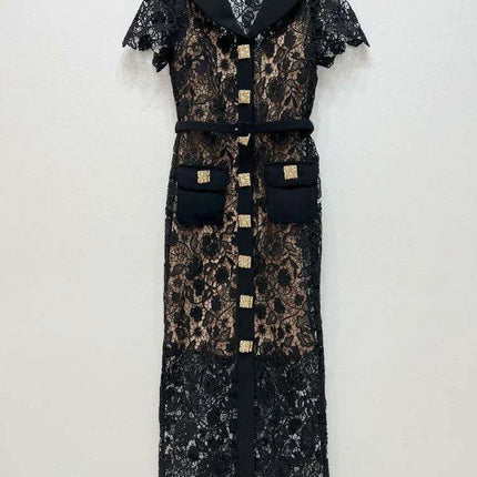 Floral Lace Midi Mini Dress for Women - Spring/Summer Collection, Short Sleeve, Single Breasted, Perfect for Bridesmaids - Très Elite