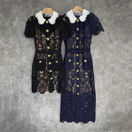 Floral Lace Midi Mini Dress for Women - Spring/Summer Collection, Short Sleeve, Single Breasted, Perfect for Bridesmaids - Très Elite