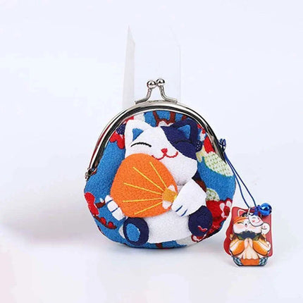 Floral Maneki Neko Coin Purse - Japanese Lucky Cat Wallet for Everyday Elegance - Très Elite
