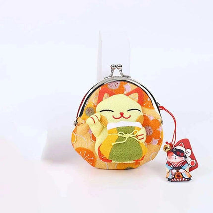 Floral Maneki Neko Coin Purse - Japanese Lucky Cat Wallet for Everyday Elegance..
