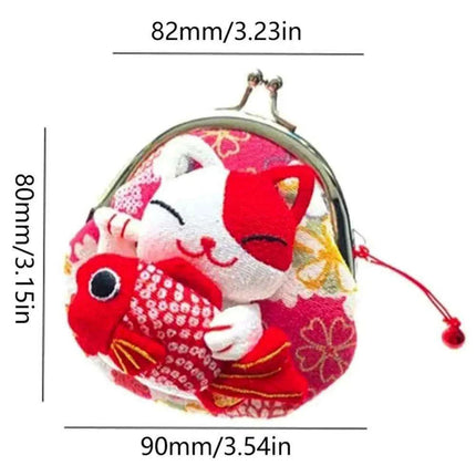 Floral Maneki Neko Coin Purse - Japanese Lucky Cat Wallet for Everyday Elegance - Très Elite