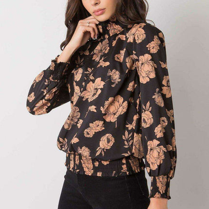 Floral Navy Blue Camel Long Sleeve Blouse Italy Moda - Très Elite