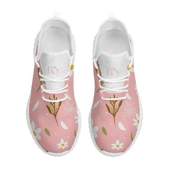 Floral-Patterned Pink Knit Sneakers - Ultimate Comfort for Fashion-Forward Women