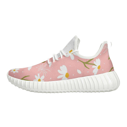 Floral-Patterned Pink Knit Sneakers - Ultimate Comfort for Fashion-Forward Women