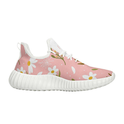 Floral-Patterned Pink Knit Sneakers - Ultimate Comfort for Fashion-Forward Women