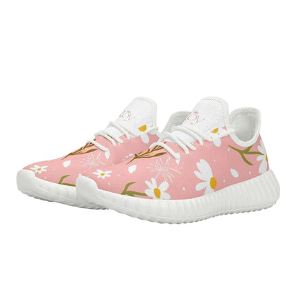 Floral-Patterned Pink Knit Sneakers - Ultimate Comfort for Fashion-Forward Women