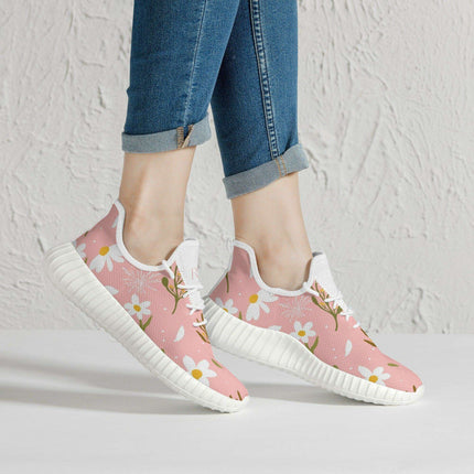 Floral-Patterned Pink Knit Sneakers - Ultimate Comfort for Fashion-Forward Women