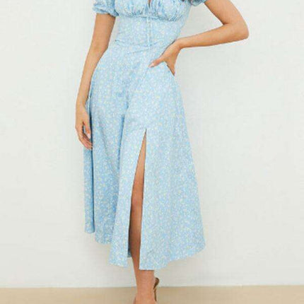 Floral Puff Sleeve Midi Dress with Square Neckline for Women - Très Elite