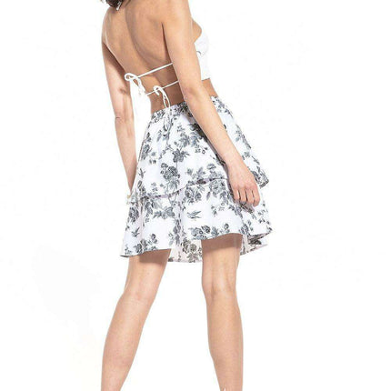 Floral Ruffled Mini Skirt with Stretchy Waistband - Cotton Blend Available in Various Sizes - Très Elite