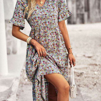 Floral V-Neck Bohemian Summer Dress - Très Elite
