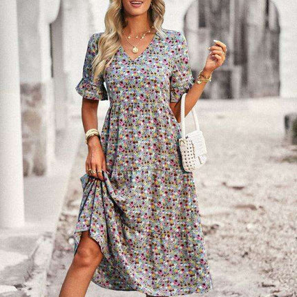 Floral V-Neck Bohemian Summer Dress - Très Elite