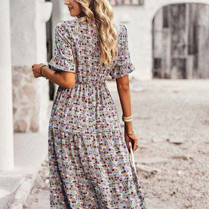 Floral V-Neck Bohemian Summer Dress - Très Elite