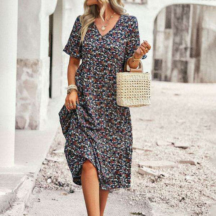 Floral V-Neck Bohemian Summer Dress - Très Elite