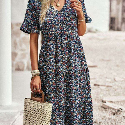 Floral V-Neck Bohemian Summer Dress - Très Elite