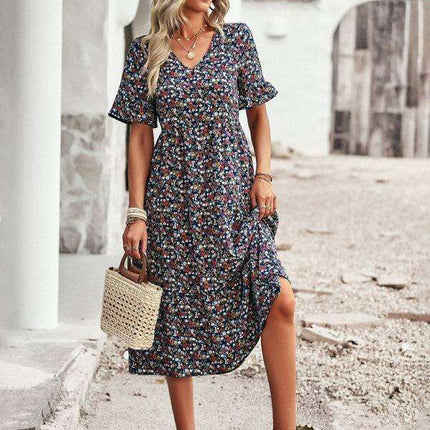 Floral V-Neck Bohemian Summer Dress - Très Elite