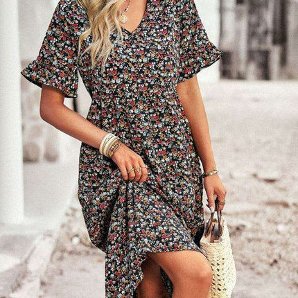 Floral V-Neck Bohemian Summer Dress - Très Elite