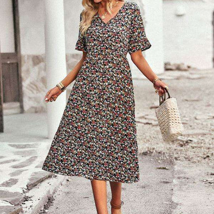 Floral V-Neck Bohemian Summer Dress - Très Elite