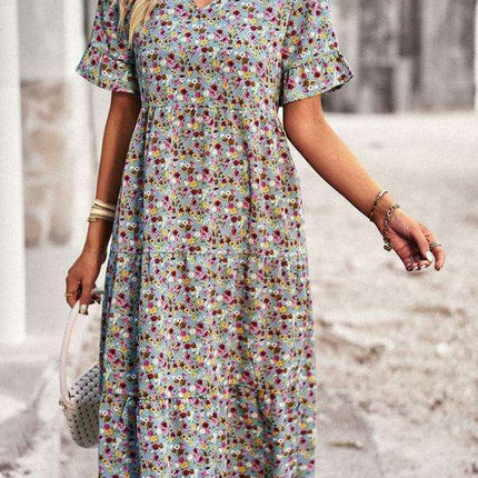 Floral V-Neck Bohemian Summer Dress - Très Elite
