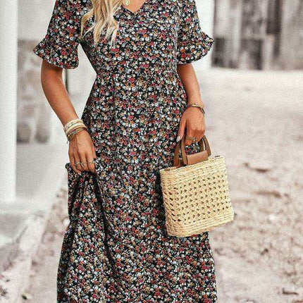 Floral V-Neck Bohemian Summer Dress - Très Elite
