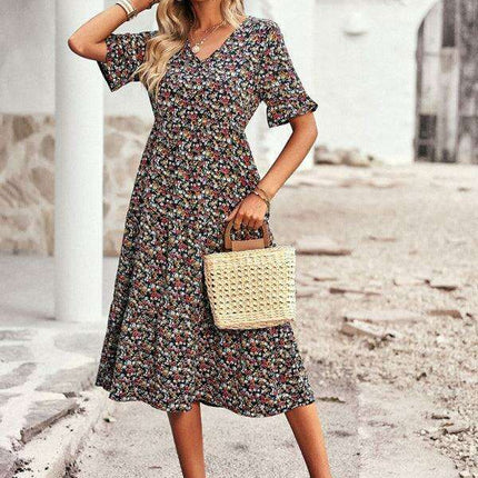 Floral V-Neck Bohemian Summer Dress - Très Elite
