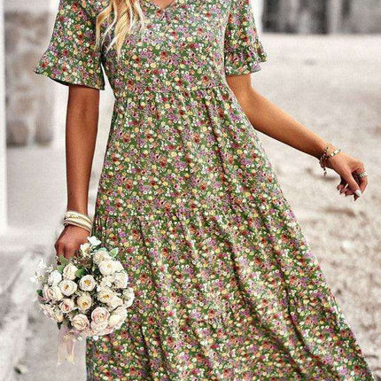 Floral V-Neck Bohemian Summer Dress - Très Elite