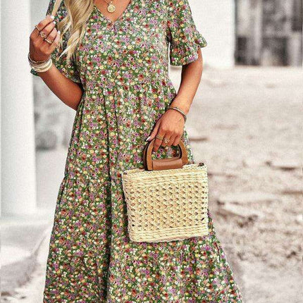 Floral V-Neck Bohemian Summer Dress - Très Elite